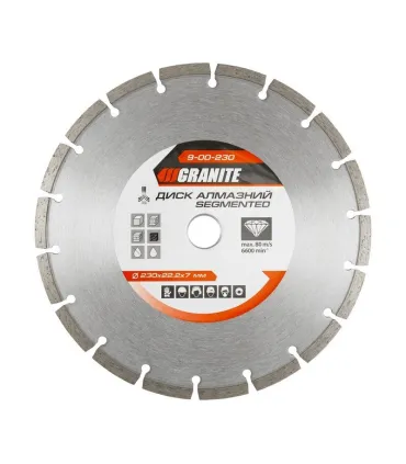 Kotúč diamantový GRANITE SEGMENTED 230*2,6 mm 22-24% 6600 ot./min 9-00-230