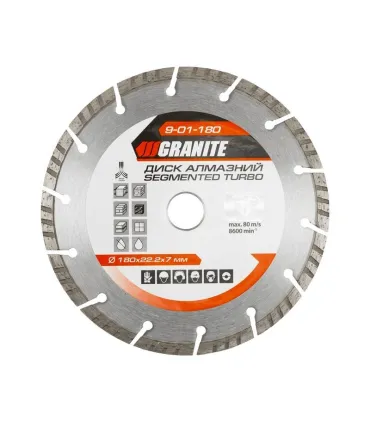 Kotúč diamantový GRANITE SEGMENTED TURBO 180*2,6 mm 22-24% 8600 ot./min 9-01-180