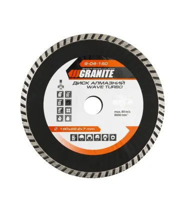 Kotúč diamantový GRANITE TURBO WAVE 180*2,6 mm 22-24% 8600 ot./min 9-04-180